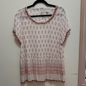 Sigrid Olsen Cream and Brown Patterned Blouse